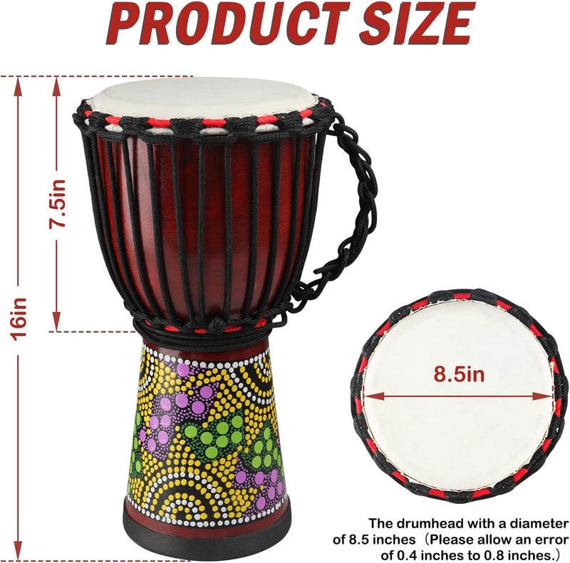 GOGHOST Wood Djembe Drum, 8.5'' x 16''Carved Mahogany African Drums with Goatskin Drumhead, West African Styled Professional Djembe Hand Drum for Adults Beginners - Image 2